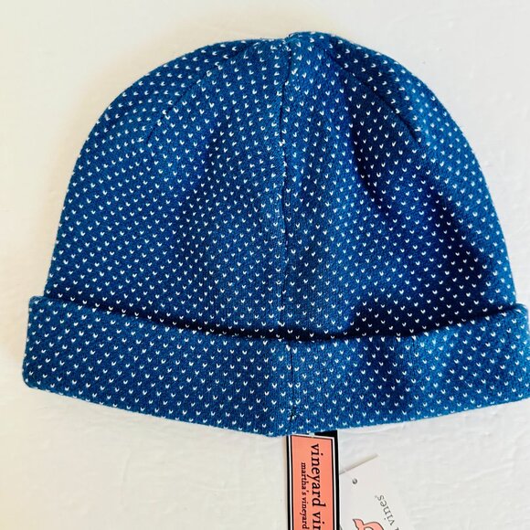 VINEYARD VINES BIRDSEYE KNIT HAT MOONSHINE BEANIE BLUE AND WHITE ONE SIZE - Picture 3 of 5